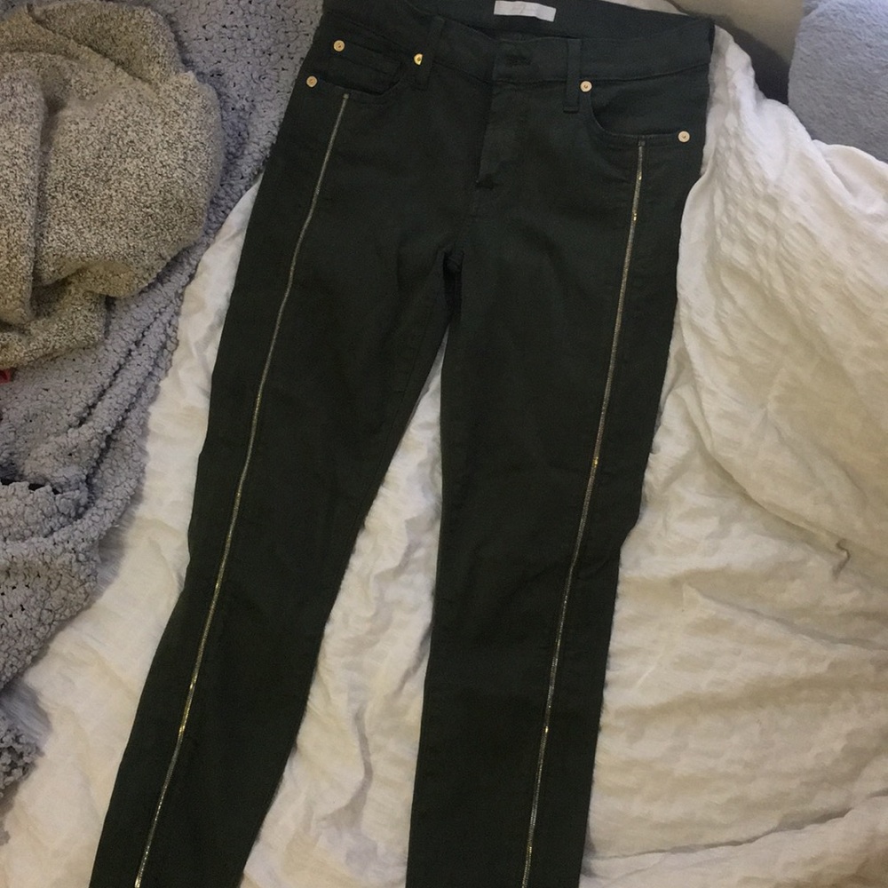 7 for all mankind dark green zipper jeans
